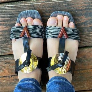 Louis Vuitton flat leather sandals size 6 1/2- 7